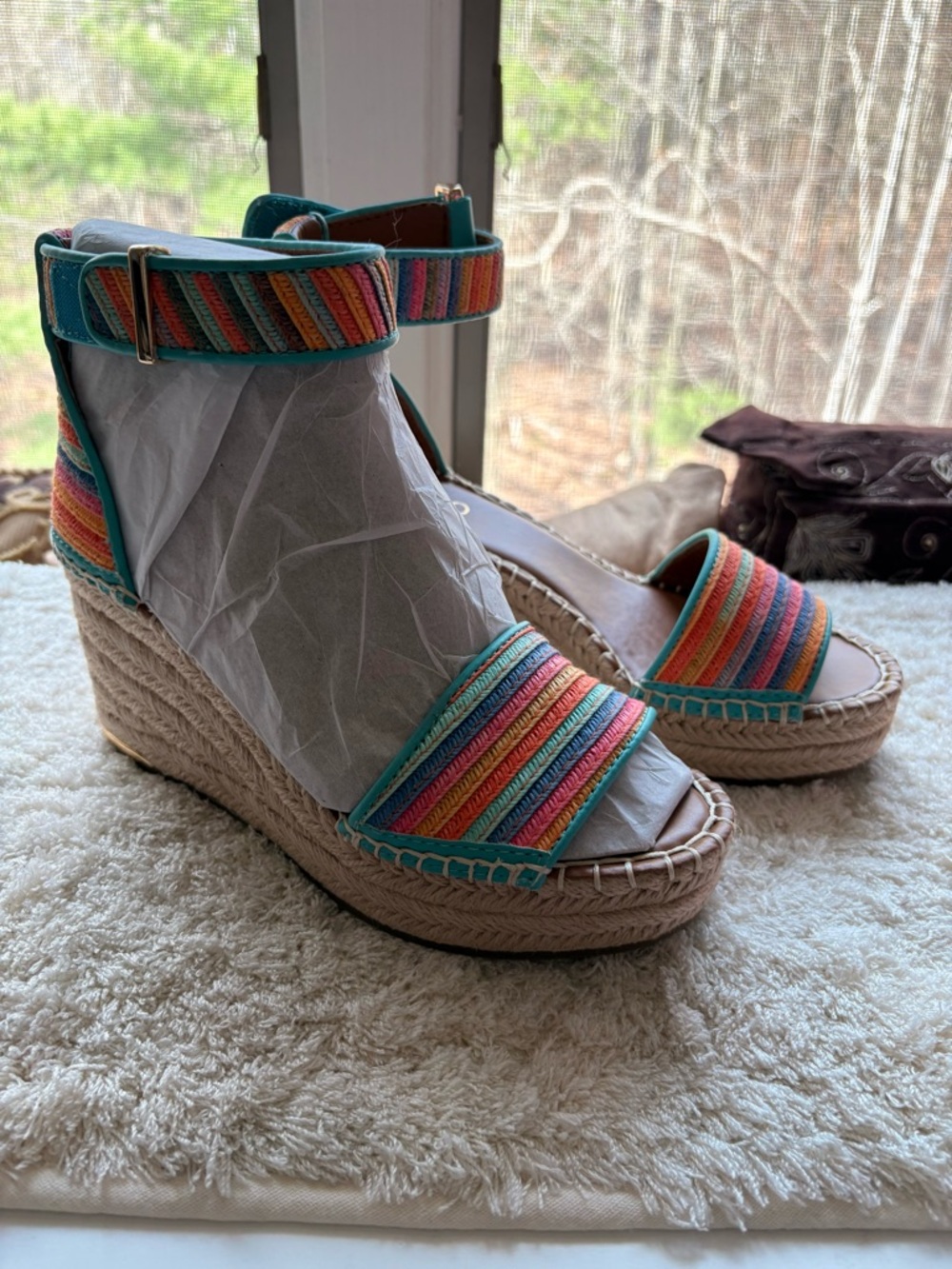 Franco Sarto Multicolor Striped Espadrille Wedge Sandals